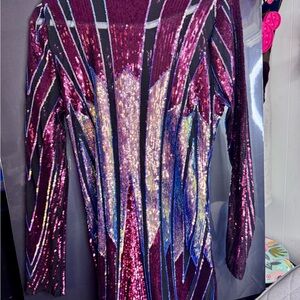 Fashion Nova Multicolor Sequin Long Sleeve Dress